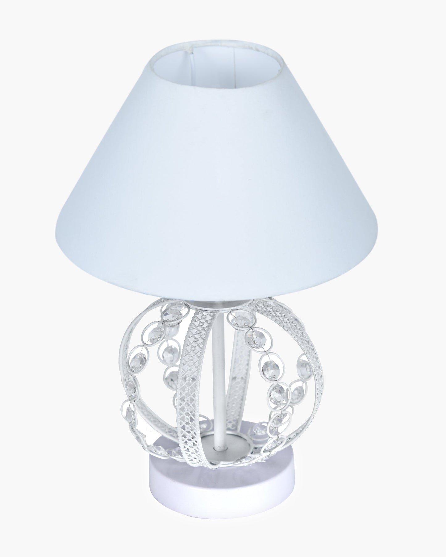Modern Round Small Crystal Table Lamp,Contemporary Bedroom Bedside Nightstand Lamp,Desk Globe Lamp for Living Room Girls Kids Room, Sphere, White Pleated