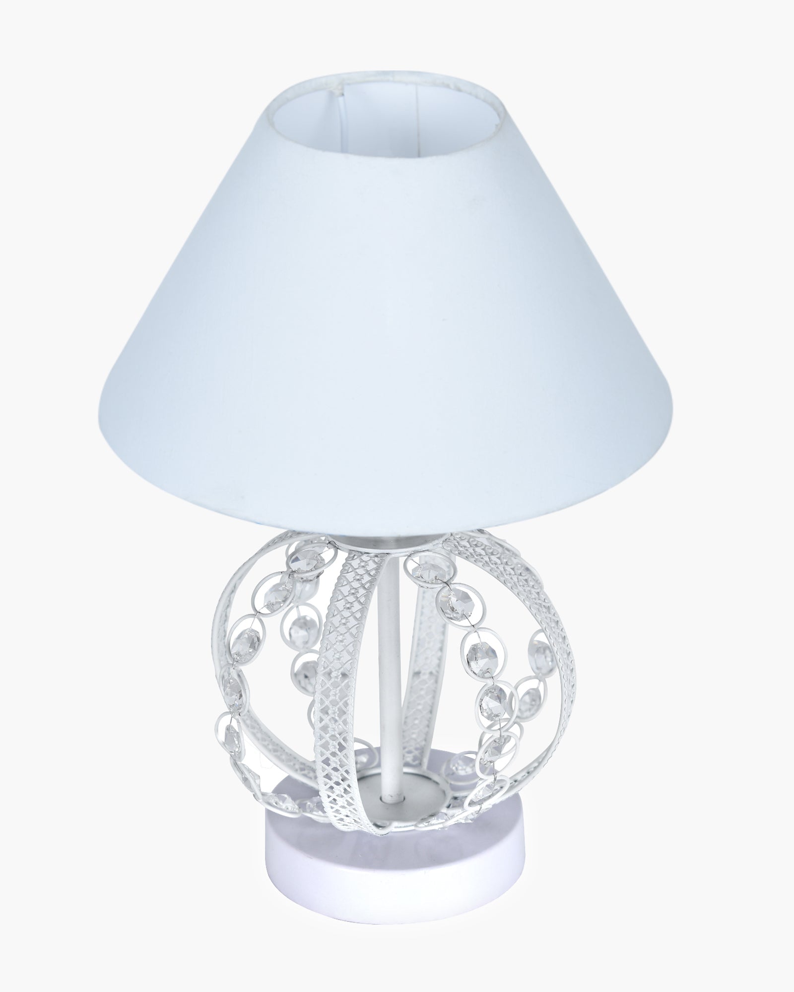 Modern Round Small Crystal Table Lamp,Contemporary Bedroom Bedside Nightstand Lamp,Desk Globe Lamp for Living Room Girls Kids Room, Sphere, White Pleated