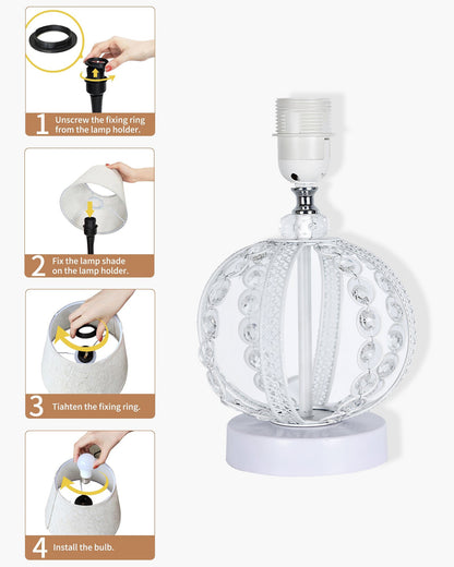 Modern Round Small Crystal Table Lamp,Contemporary Bedroom Bedside Nightstand Lamp,Desk Globe Lamp for Living Room Girls Kids Room, Sphere, White Pleated
