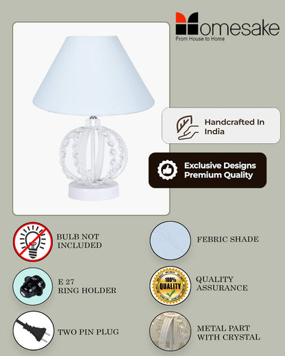 Modern Round Small Crystal Table Lamp,Contemporary Bedroom Bedside Nightstand Lamp,Desk Globe Lamp for Living Room Girls Kids Room, Sphere, White Pleated