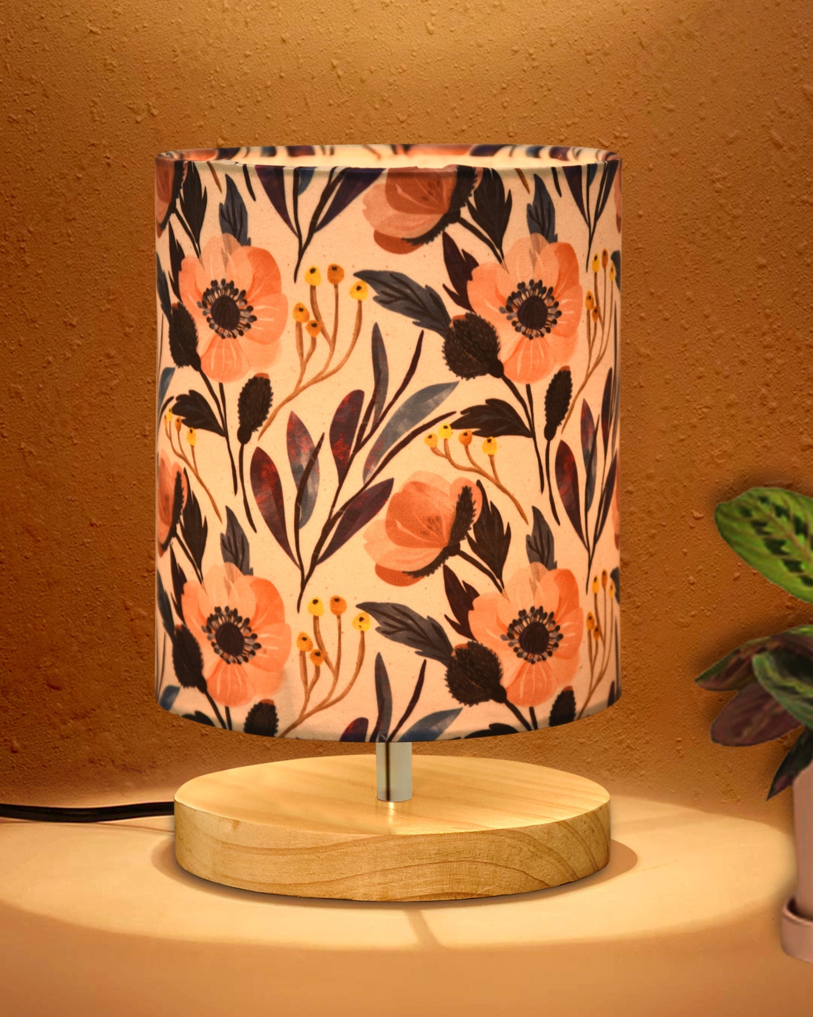 Pine Table Lamp-Wooden Bedside Lamp Simple Bedroom Light Linen Shade Mini Desk Lamp Nightstand Lamp for Bedroom,Living Room,Gift, Bird Cylinder