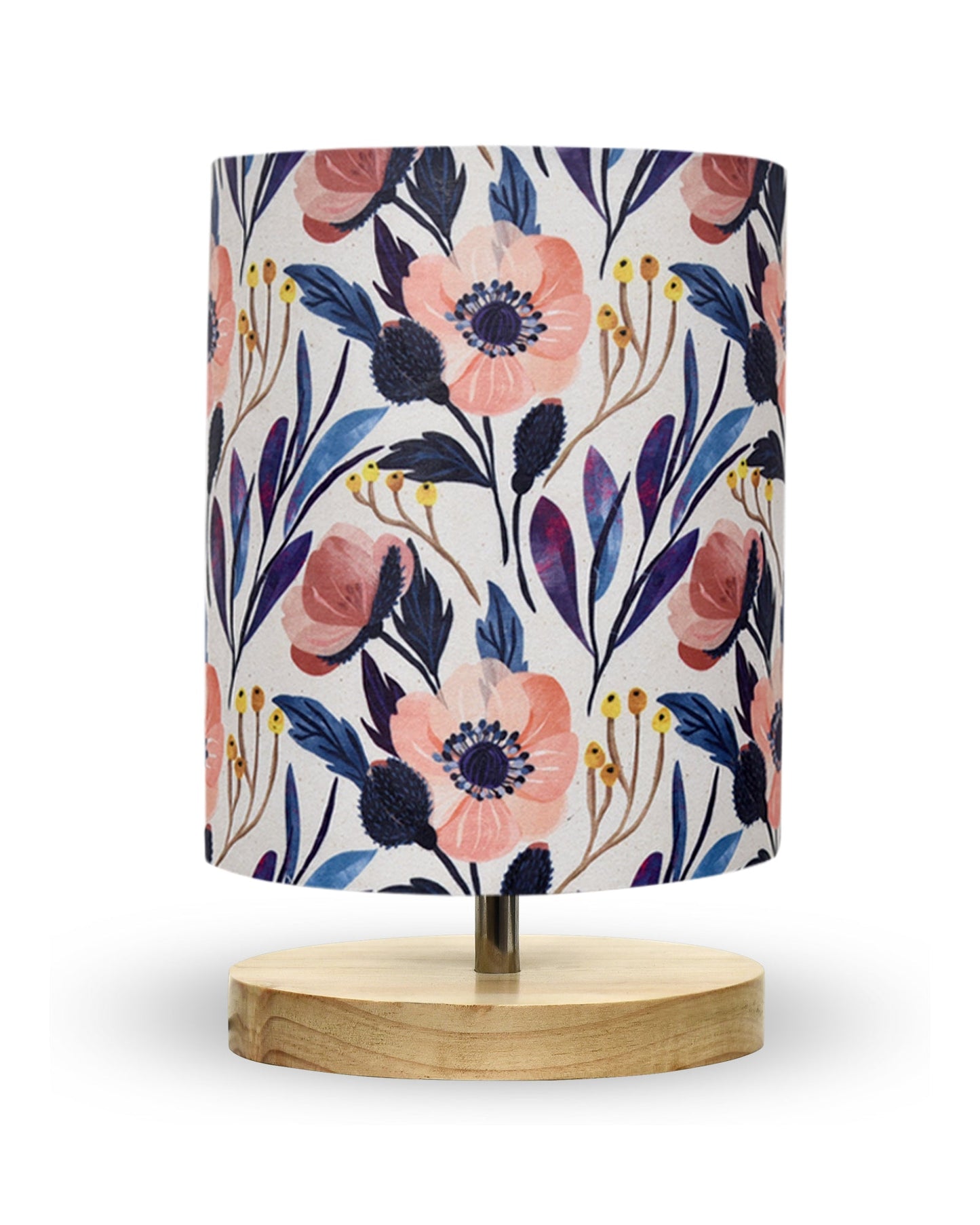 Pine Table Lamp-Wooden Bedside Lamp Simple Bedroom Light Linen Shade Mini Desk Lamp Nightstand Lamp for Bedroom,Living Room,Gift, Bird Cylinder