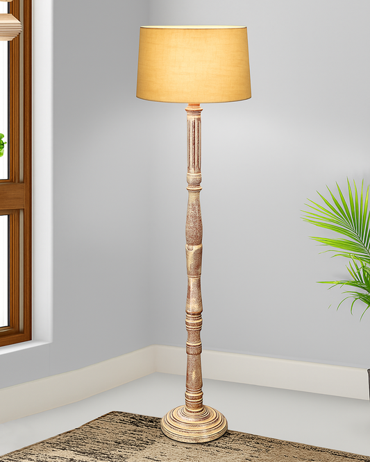 Rustic Wood Floor Lamp in Walnut Brown with Multicolor Fabric Lamp Shade | Light Decoration for Home Corner | Living Room & Bedroom Bedside Floor Lamp, Antique Floor Light, Roman Voyage, Bird