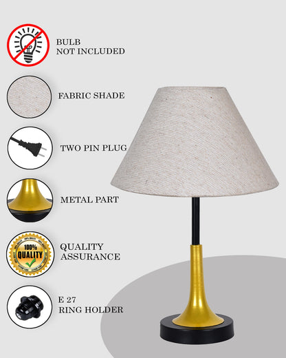 Rustic Farmhouse Metal Table Lamp Fabric Shade for Bedroom Living Room House Home Bedside Nightstand Office Family, Dual Color Trumpet Bell, Jute Cone