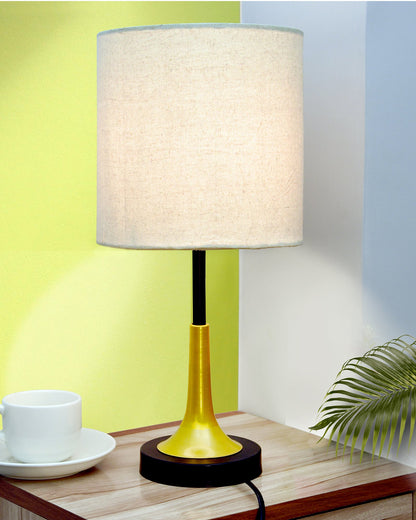 Rustic Farmhouse Metal Table Lamp Fabric Shade for Bedroom Living Room House Home Bedside Nightstand Office Family, Dual Color Trumpet Bell, Jute Cone