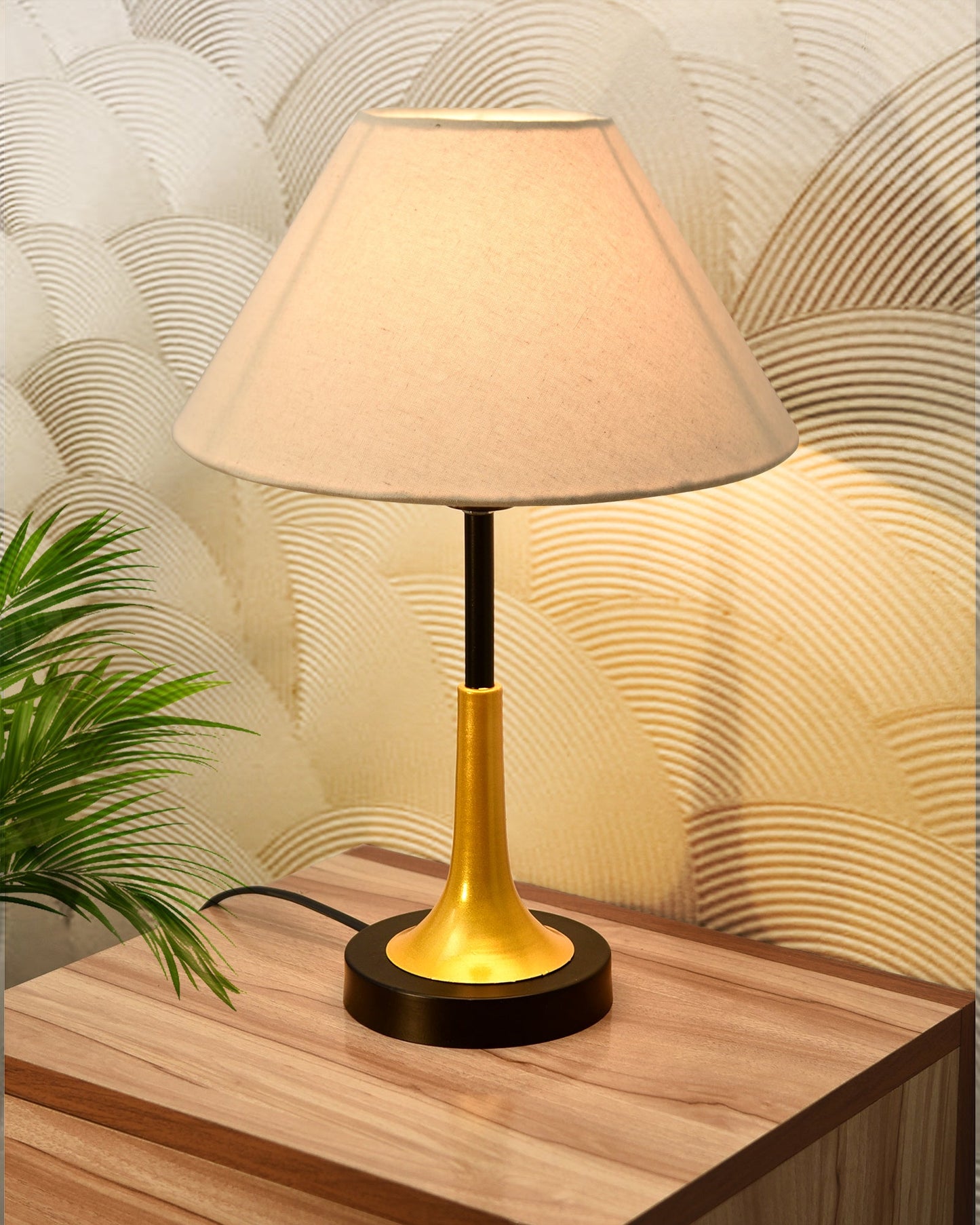 Rustic Farmhouse Metal Table Lamp Fabric Shade for Bedroom Living Room House Home Bedside Nightstand Office Family, Dual Color Trumpet Bell, Jute Cone