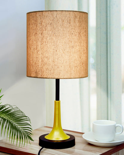 Rustic Farmhouse Metal Table Lamp Fabric Shade for Bedroom Living Room House Home Bedside Nightstand Office Family, Dual Color Trumpet Bell, Jute Cone