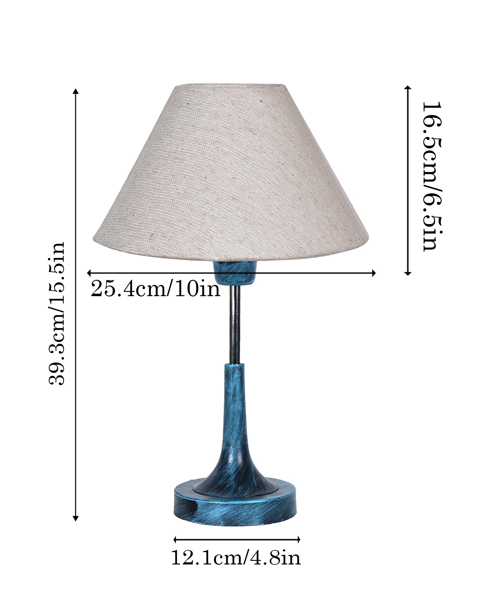 Rustic Farmhouse Metal Table Lamp Fabric Shade for Bedroom Living Room House Home Bedside Nightstand Office Family, Antique Blue Trumpet Bell, Jute Cone