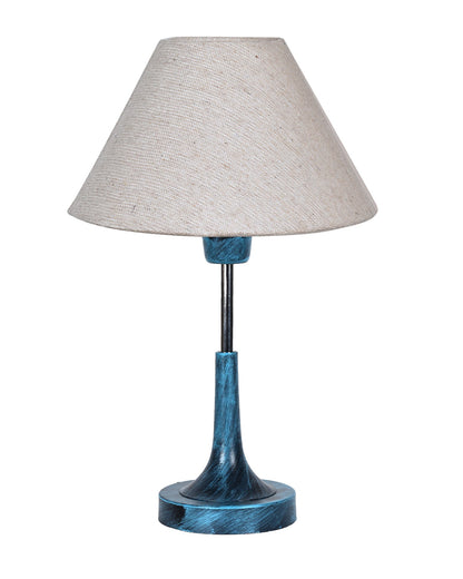 Rustic Farmhouse Metal Table Lamp Fabric Shade for Bedroom Living Room House Home Bedside Nightstand Office Family, Antique Blue Trumpet Bell, Jute Cone