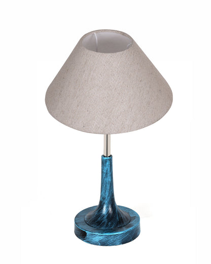 Rustic Farmhouse Metal Table Lamp Fabric Shade for Bedroom Living Room House Home Bedside Nightstand Office Family, Antique Blue Trumpet Bell, Jute Cone