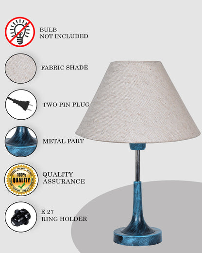 Rustic Farmhouse Metal Table Lamp Fabric Shade for Bedroom Living Room House Home Bedside Nightstand Office Family, Antique Blue Trumpet Bell, Jute Cone