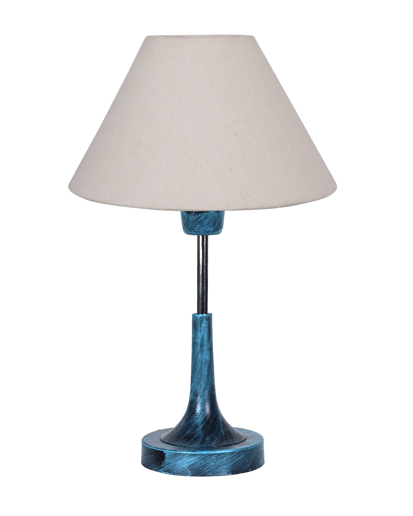 Rustic Farmhouse Metal Table Lamp Fabric Shade for Bedroom Living Room House Home Bedside Nightstand Office Family, Antique Blue Trumpet Bell, Jute Cone