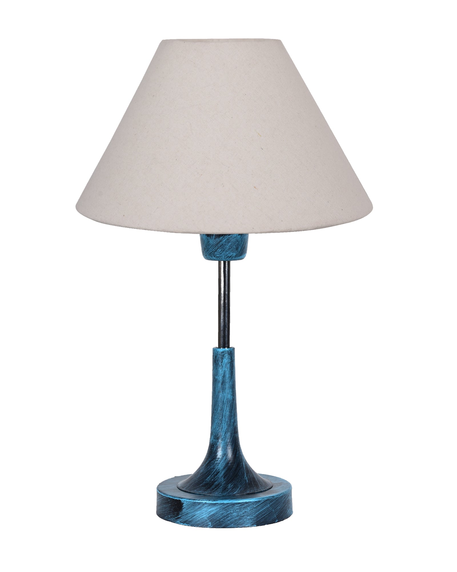 Rustic Farmhouse Metal Table Lamp Fabric Shade for Bedroom Living Room House Home Bedside Nightstand Office Family, Antique Blue Trumpet Bell, Jute Cone