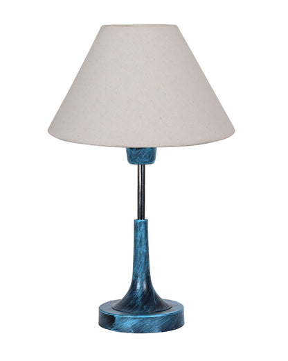 Rustic Farmhouse Metal Table Lamp Fabric Shade for Bedroom Living Room House Home Bedside Nightstand Office Family, Antique Blue Trumpet Bell, Jute Cone