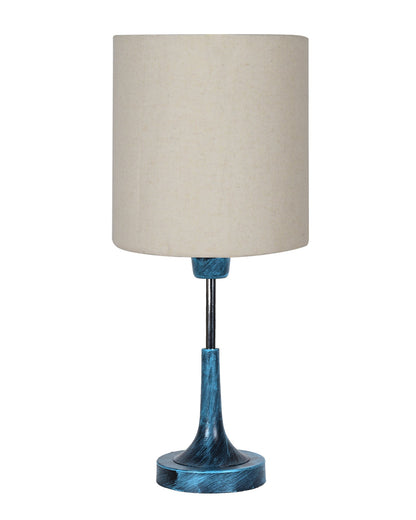 Rustic Farmhouse Metal Table Lamp Fabric Shade for Bedroom Living Room House Home Bedside Nightstand Office Family, Antique Blue Trumpet Bell, Jute Cone