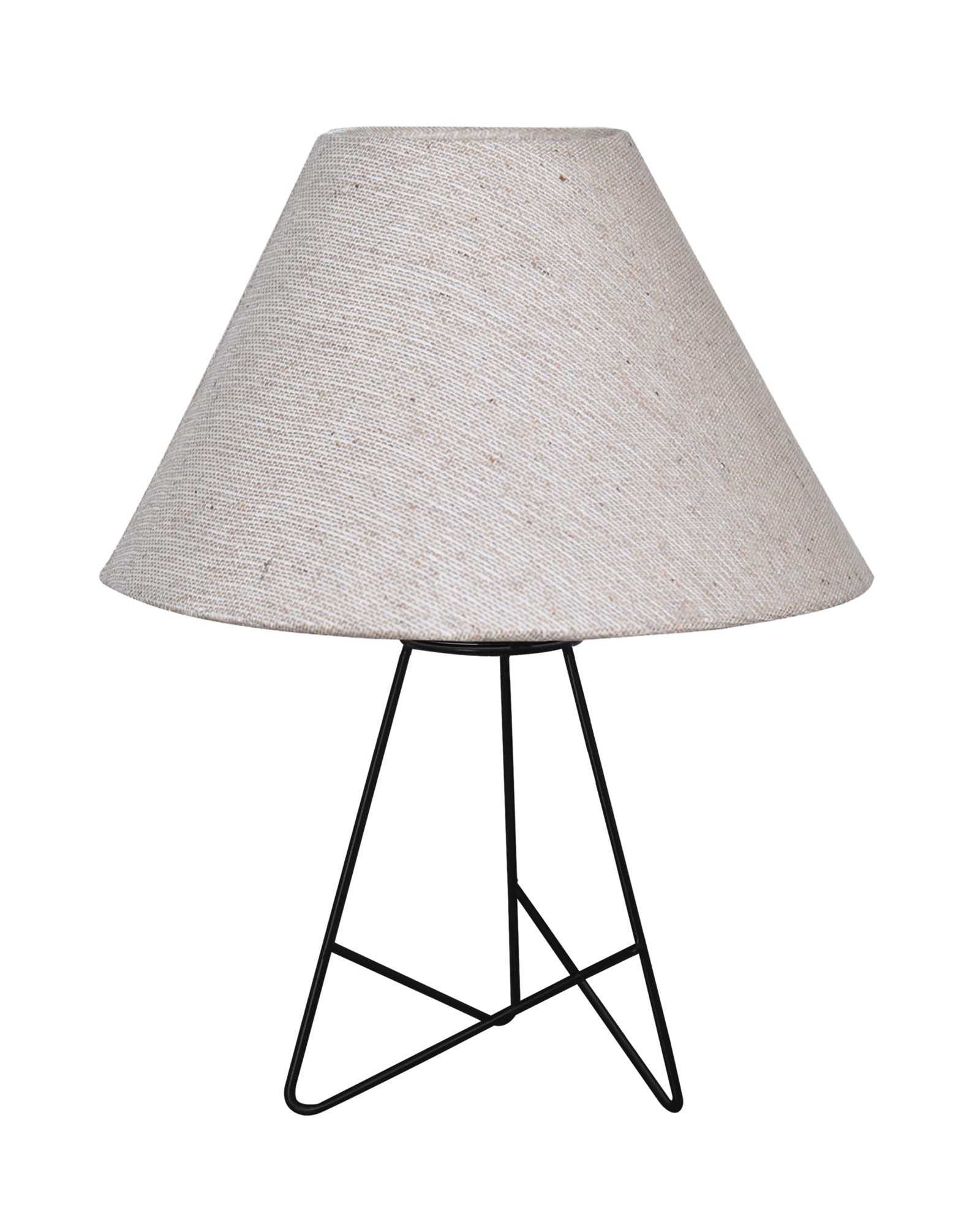 Retro Matt Black Down to the Wire Metal Table Lamp with Fabric Shade, Bedside Lamp Gift Housewarming Home Living Room, Iris Cone Shade