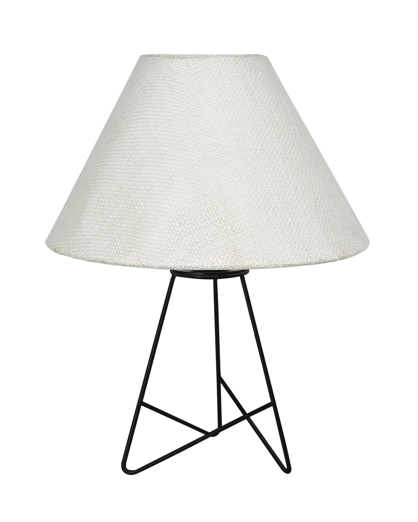 Retro Matt Black Down to the Wire Metal Table Lamp with Fabric Shade, Bedside Lamp Gift Housewarming Home Living Room, Iris Cone Shade