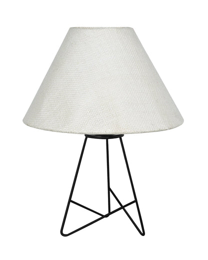 Retro Matt Black Down to the Wire Metal Table Lamp with Fabric Shade, Bedside Lamp Gift Housewarming Home Living Room, Iris Cone Shade