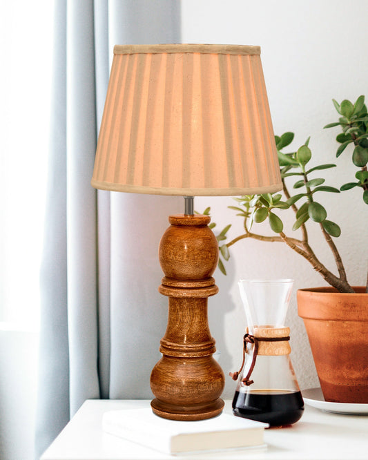 Chess Decorative Bedside Table Desk Lamp Linen Frilled Shade for Décor, Accent Light, Gameroom, Kids', Living Room, Bedroom, Handmade Wooden, Bishop