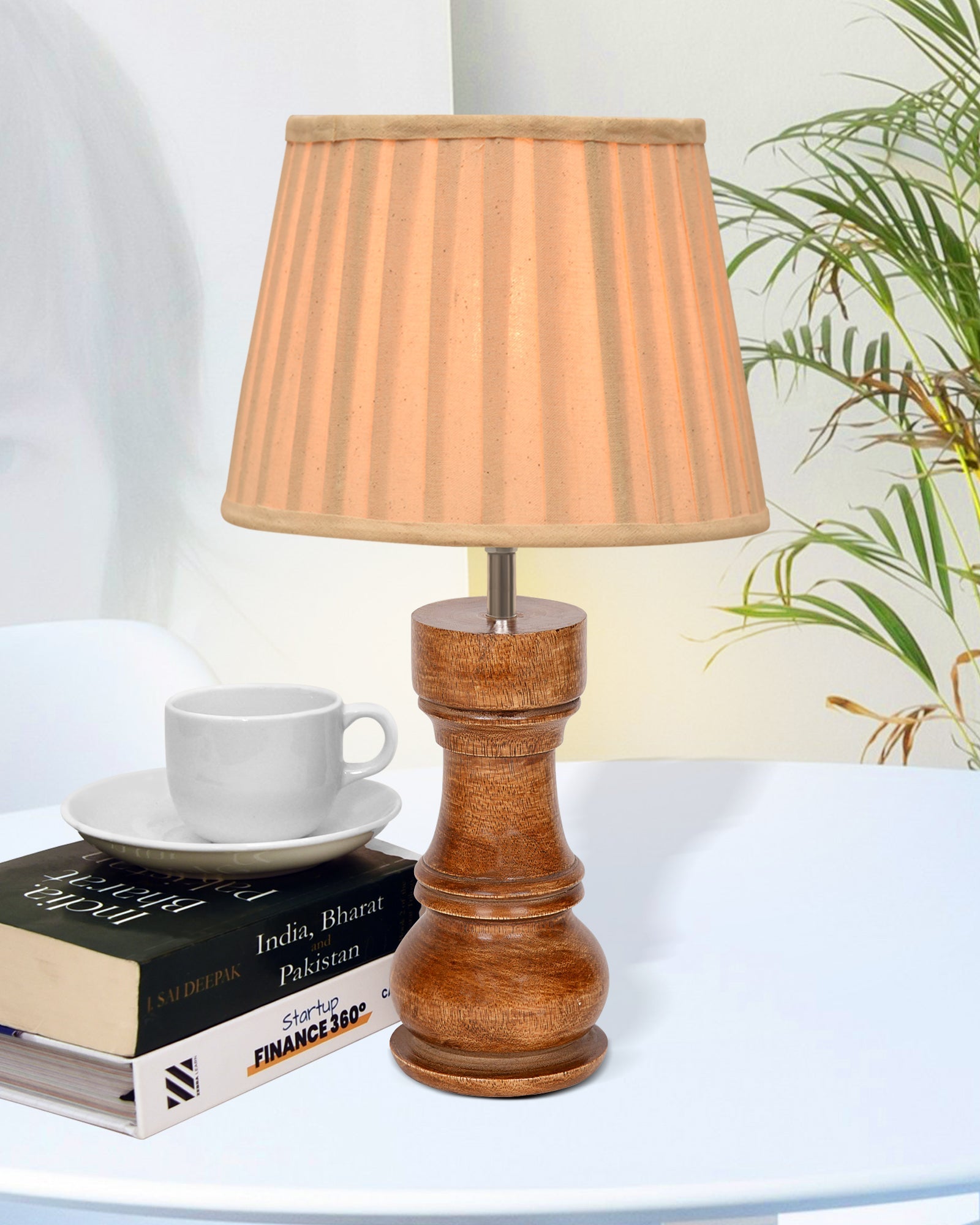 Chess Decorative Bedside Table Desk Lamp Linen Frilled Shade for Décor, Accent Light, Gameroom, Kids', Living Room, Bedroom, Handmade Wooden, Bishop