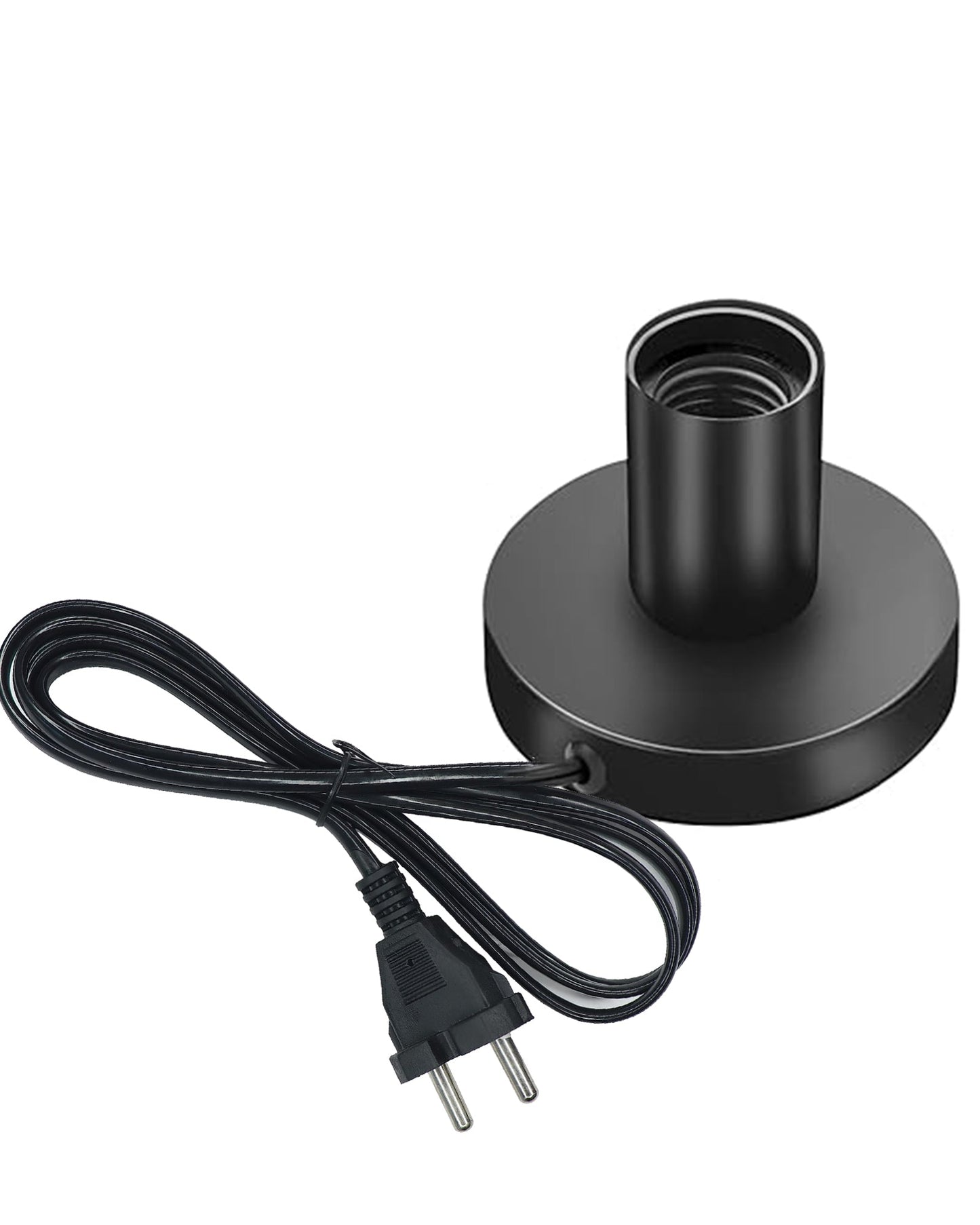 Polished Metal Desktop Lamp Base E27 Screw Light Bulb Holder Base Sockets Base Night Light Bulb Base Lamp Replacement Base for Holding Bulb,1.7 Meter Cord on Off Switch Plug (Black,1 Piece)