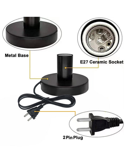 Polished Metal Desktop Lamp Base E27 Screw Light Bulb Holder Base Sockets Base Night Light Bulb Base Lamp Replacement Base for Holding Bulb,1.7 Meter Cord on Off Switch Plug (Black,1 Piece)