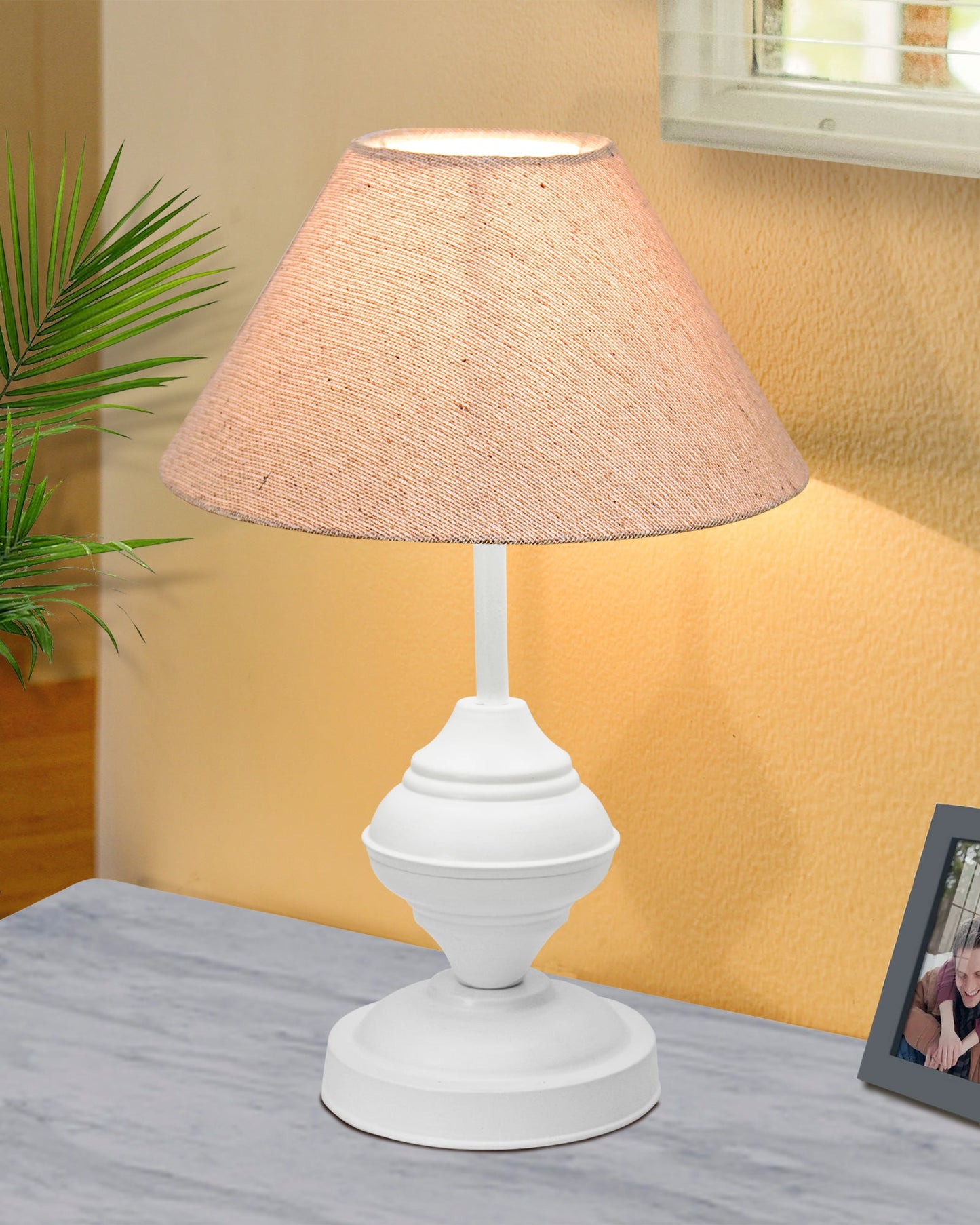 Farmhouse Matt Table Lamp for Bedroom, White Modern Bedside Lamps for Living Room, Rustic Table Light for Night Stands, Dorm, Office, Home Décor Fabric Shade, E27 holder, Urn, Iris Cone