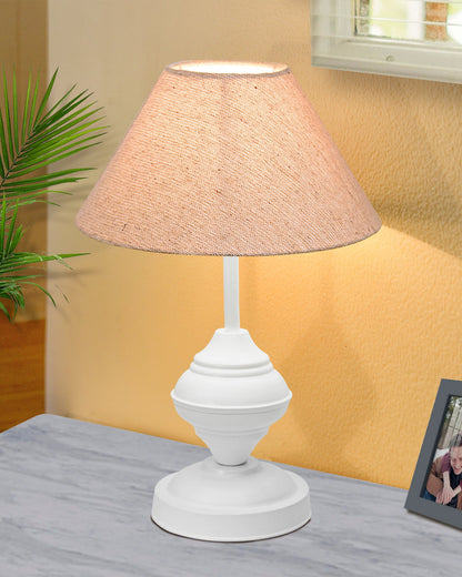 Farmhouse Matt Table Lamp for Bedroom, White Modern Bedside Lamps for Living Room, Rustic Table Light for Night Stands, Dorm, Office, Home Décor Fabric Shade, E27 holder, Urn, Iris Cone