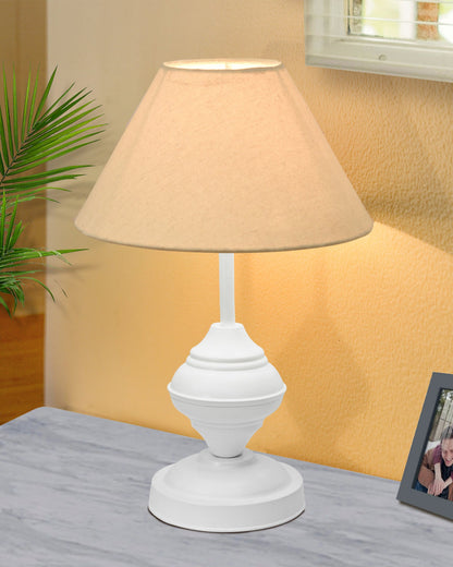 Farmhouse Matt Table Lamp for Bedroom, White Modern Bedside Lamps for Living Room, Rustic Table Light for Night Stands, Dorm, Office, Home Décor Fabric Shade, E27 holder, Urn, Iris Cone