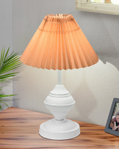 Farmhouse Matt Table Lamp for Bedroom, White Modern Bedside Lamps for Living Room, Rustic Table Light for Night Stands, Dorm, Office, Home Décor Fabric Shade, E27 holder, Urn, Iris Cone
