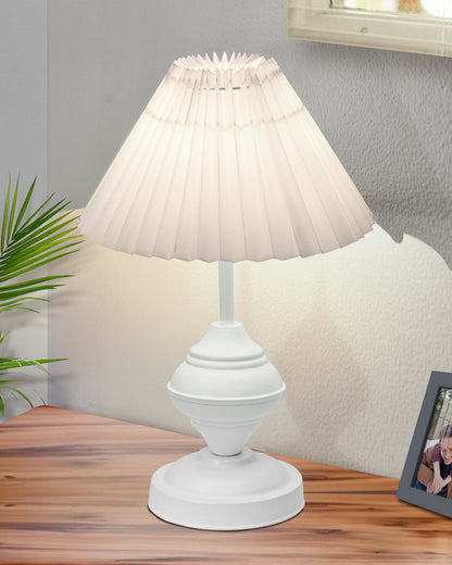 Farmhouse Matt Table Lamp for Bedroom, White Modern Bedside Lamps for Living Room, Rustic Table Light for Night Stands, Dorm, Office, Home Décor Fabric Shade, E27 holder, Urn, Iris Cone