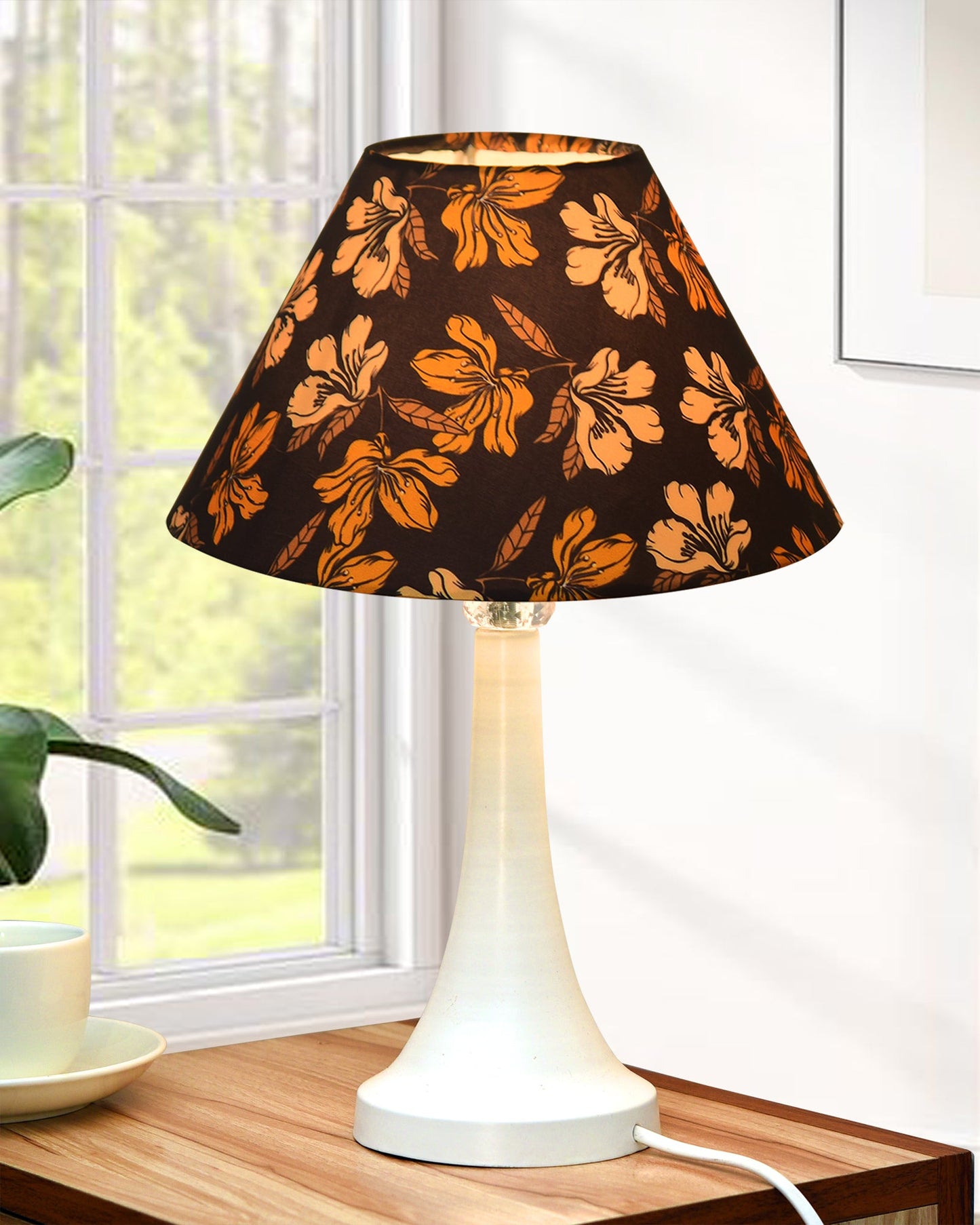 Farmhouse Matt Table Lamp for Bedroom, White Modern Bedside Lamps for Living Room, Rustic Table Light for Night Stands, Dorm, Office, Home Décor Fabric Shade, E27 holder, Cone, Iris Cone