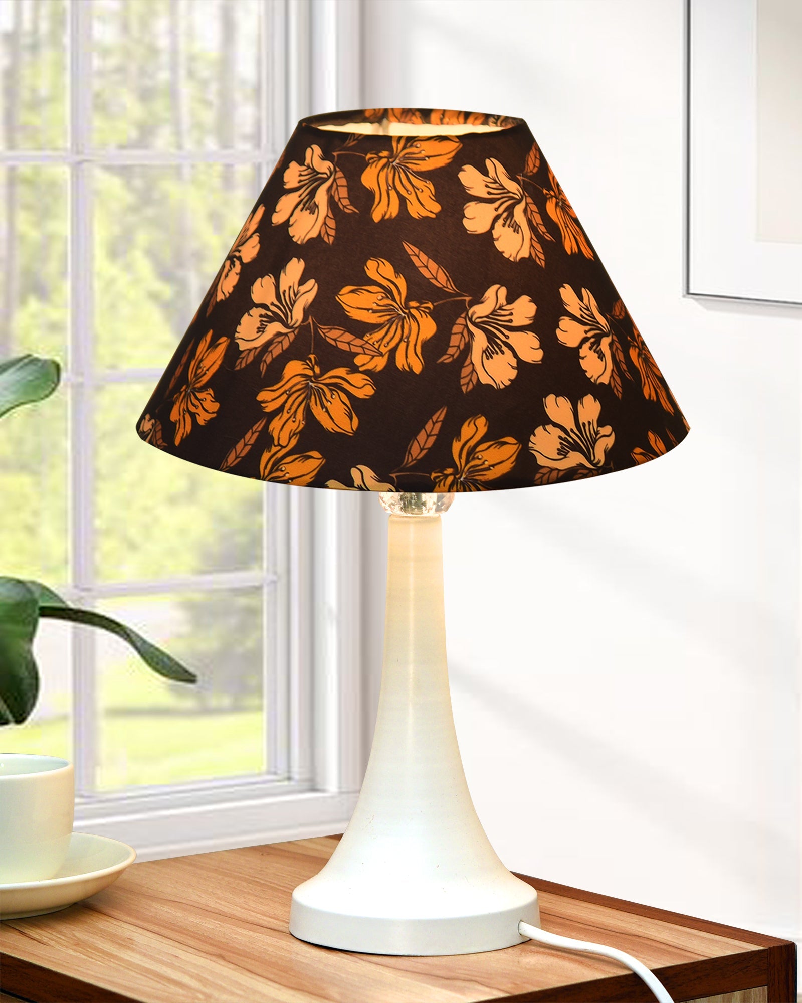 Farmhouse Matt Table Lamp for Bedroom, White Modern Bedside Lamps for Living Room, Rustic Table Light for Night Stands, Dorm, Office, Home Décor Fabric Shade, E27 holder, Cone, Iris Cone