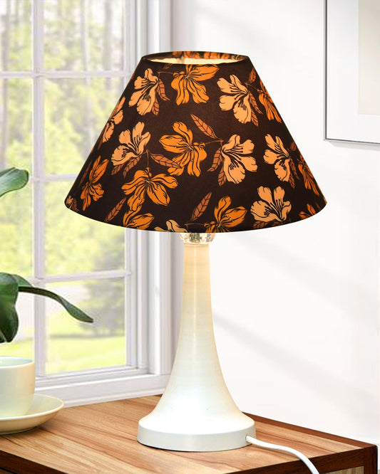 Farmhouse Matt Table Lamp for Bedroom, White Modern Bedside Lamps for Living Room, Rustic Table Light for Night Stands, Dorm, Office, Home Décor Fabric Shade, E27 holder, Cone, Iris Cone