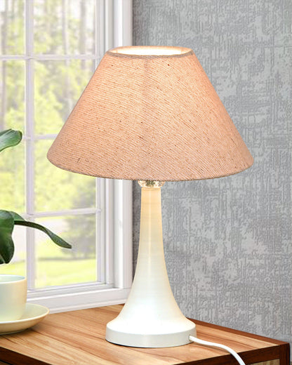Farmhouse Matt Table Lamp for Bedroom, White Modern Bedside Lamps for Living Room, Rustic Table Light for Night Stands, Dorm, Office, Home Décor Fabric Shade, E27 holder, Cone, Iris Cone