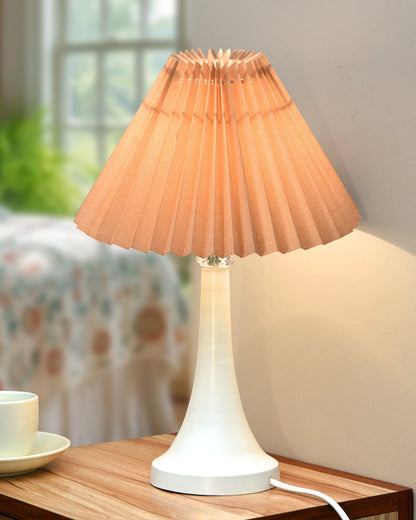 Farmhouse Matt Table Lamp for Bedroom, White Modern Bedside Lamps for Living Room, Rustic Table Light for Night Stands, Dorm, Office, Home Décor Fabric Shade, E27 holder, Cone, Iris Cone