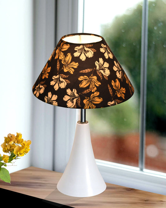 Farmhouse Matt Table Lamp for Bedroom, White Modern Bedside Lamps for Living Room, Rustic Table Light for Night Stands, Dorm, Office, Home Décor Fabric Shade, E27 holder, Inverto, Iris Cone