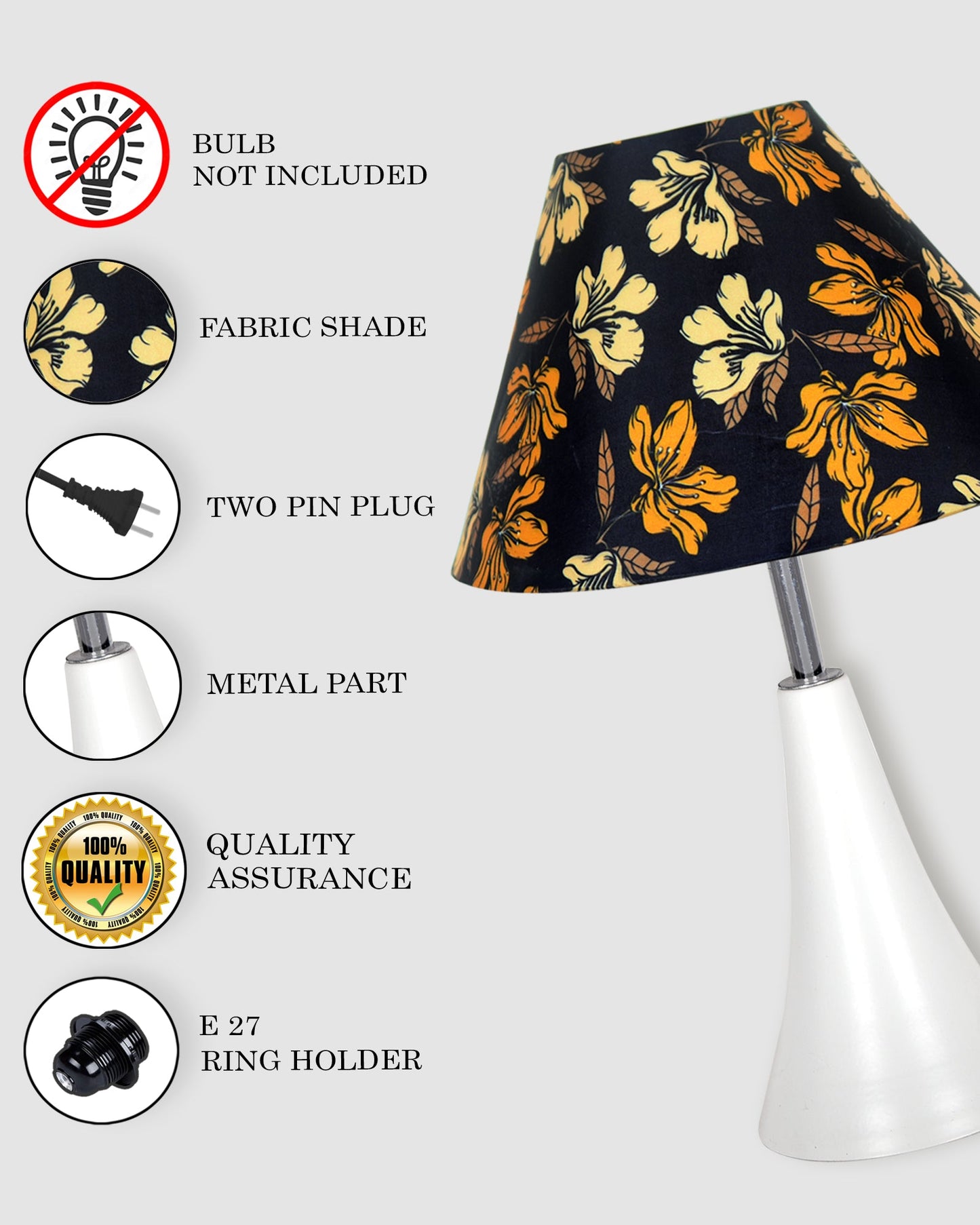 Farmhouse Matt Table Lamp for Bedroom, White Modern Bedside Lamps for Living Room, Rustic Table Light for Night Stands, Dorm, Office, Home Décor Fabric Shade, E27 holder, Inverto, Iris Cone