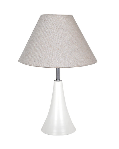 Farmhouse Matt Table Lamp for Bedroom, White Modern Bedside Lamps for Living Room, Rustic Table Light for Night Stands, Dorm, Office, Home Décor Fabric Shade, E27 holder, Inverto, Iris Cone