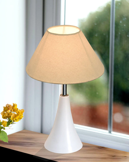 Farmhouse Matt Table Lamp for Bedroom, White Modern Bedside Lamps for Living Room, Rustic Table Light for Night Stands, Dorm, Office, Home Décor Fabric Shade, E27 holder, Inverto, Iris Cone