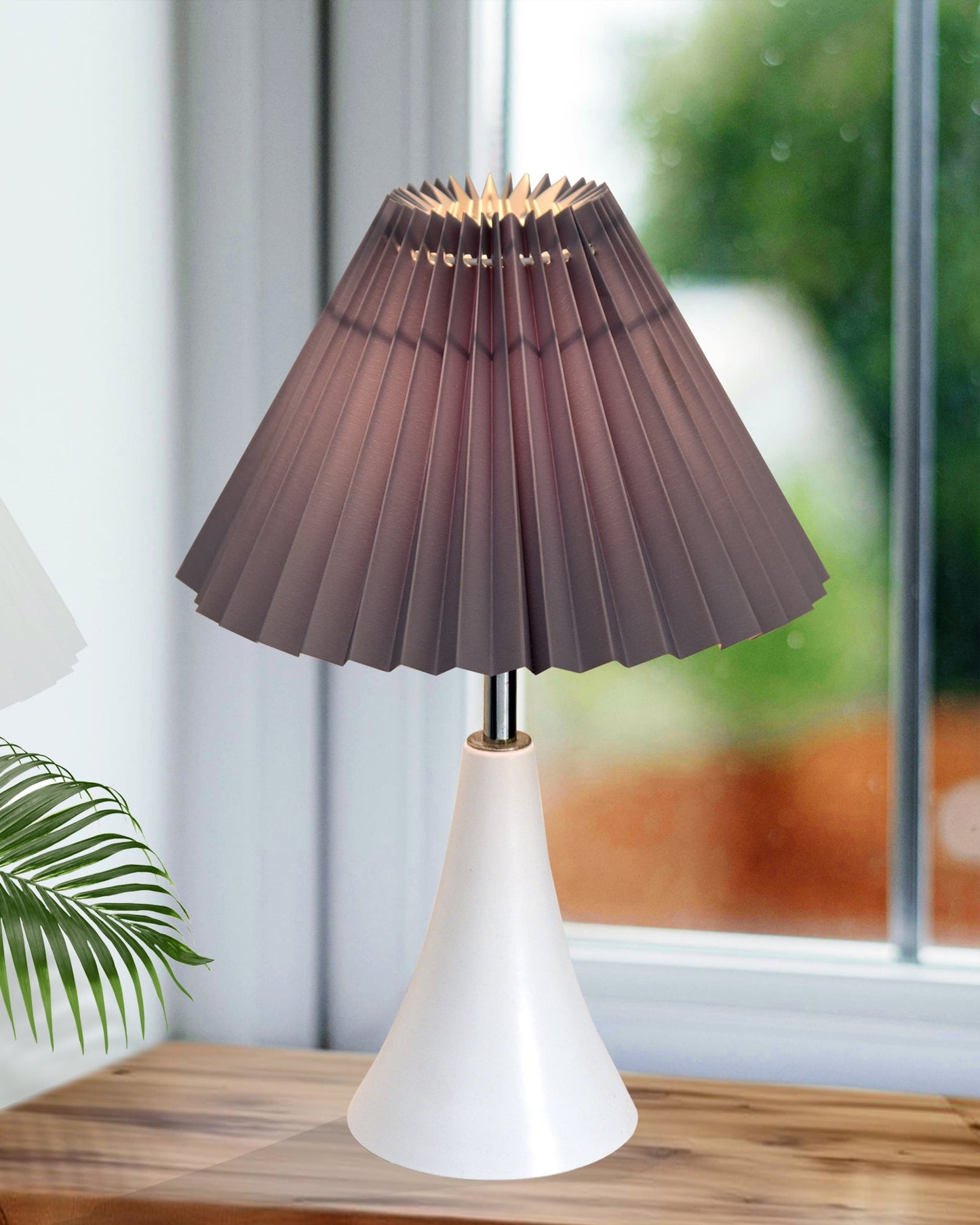 Farmhouse Matt Table Lamp for Bedroom, White Modern Bedside Lamps for Living Room, Rustic Table Light for Night Stands, Dorm, Office, Home Décor Fabric Shade, E27 holder, Inverto, Iris Cone