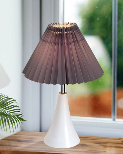 Farmhouse Matt Table Lamp for Bedroom, White Modern Bedside Lamps for Living Room, Rustic Table Light for Night Stands, Dorm, Office, Home Décor Fabric Shade, E27 holder, Inverto, Iris Cone