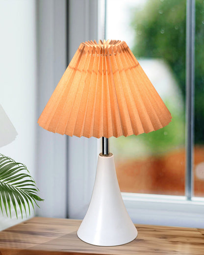 Farmhouse Matt Table Lamp for Bedroom, White Modern Bedside Lamps for Living Room, Rustic Table Light for Night Stands, Dorm, Office, Home Décor Fabric Shade, E27 holder, Inverto, Iris Cone
