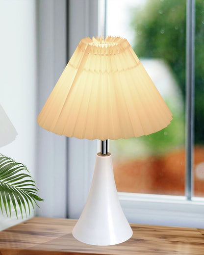 Farmhouse Matt Table Lamp for Bedroom, White Modern Bedside Lamps for Living Room, Rustic Table Light for Night Stands, Dorm, Office, Home Décor Fabric Shade, E27 holder, Inverto, Iris Cone