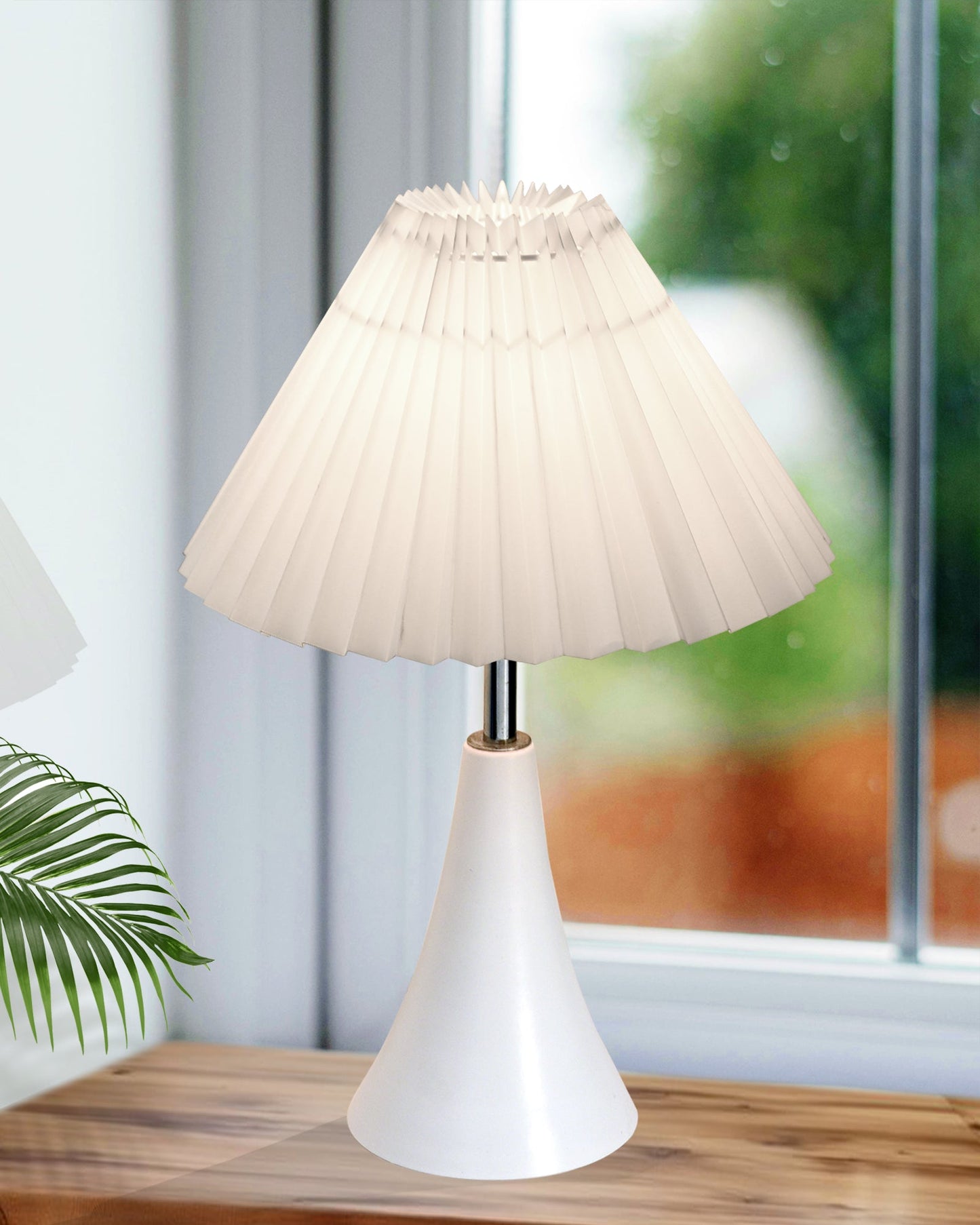 Farmhouse Matt Table Lamp for Bedroom, White Modern Bedside Lamps for Living Room, Rustic Table Light for Night Stands, Dorm, Office, Home Décor Fabric Shade, E27 holder, Inverto, Iris Cone