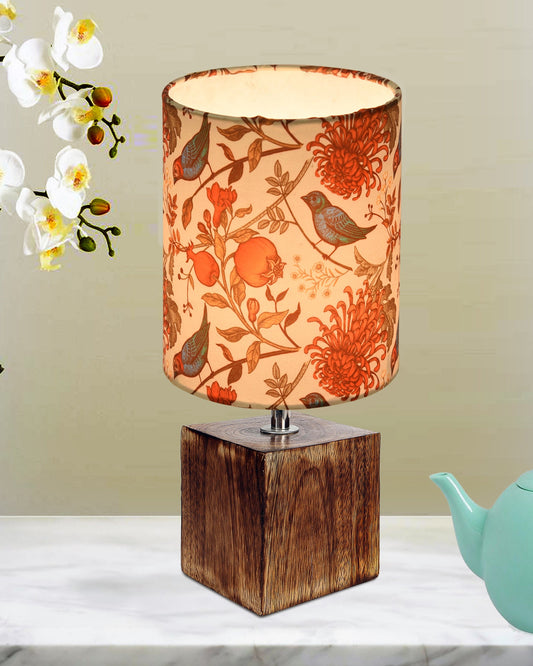 Modern Zen Wooden Lampshade Nightstand Lamps, Antique Base E27 Creative Reading Bedside Lamps Ideal for Bedroom, Cube, Bird Cylinder