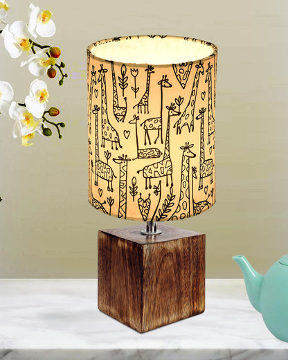 Modern Zen Wooden Lampshade Nightstand Lamps, Antique Base E27 Creative Reading Bedside Lamps Ideal for Bedroom, Cube, Bird Cylinder
