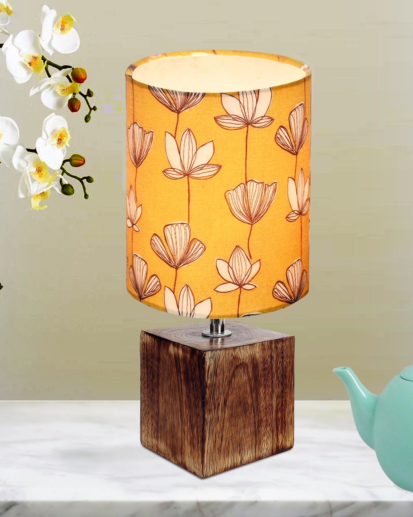Modern Zen Wooden Lampshade Nightstand Lamps, Antique Base E27 Creative Reading Bedside Lamps Ideal for Bedroom, Cube, Bird Cylinder