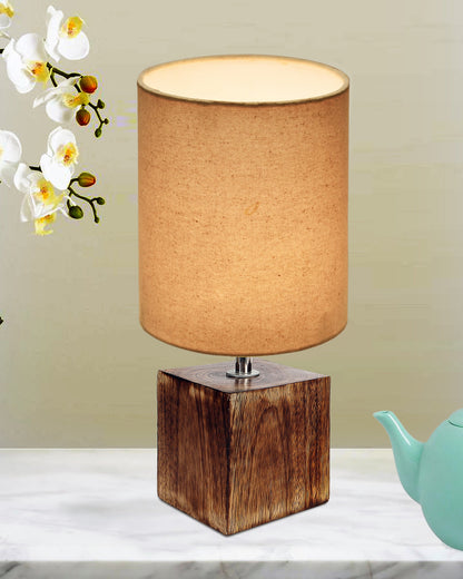 Modern Zen Wooden Lampshade Nightstand Lamps, Antique Base E27 Creative Reading Bedside Lamps Ideal for Bedroom, Cube, Bird Cylinder