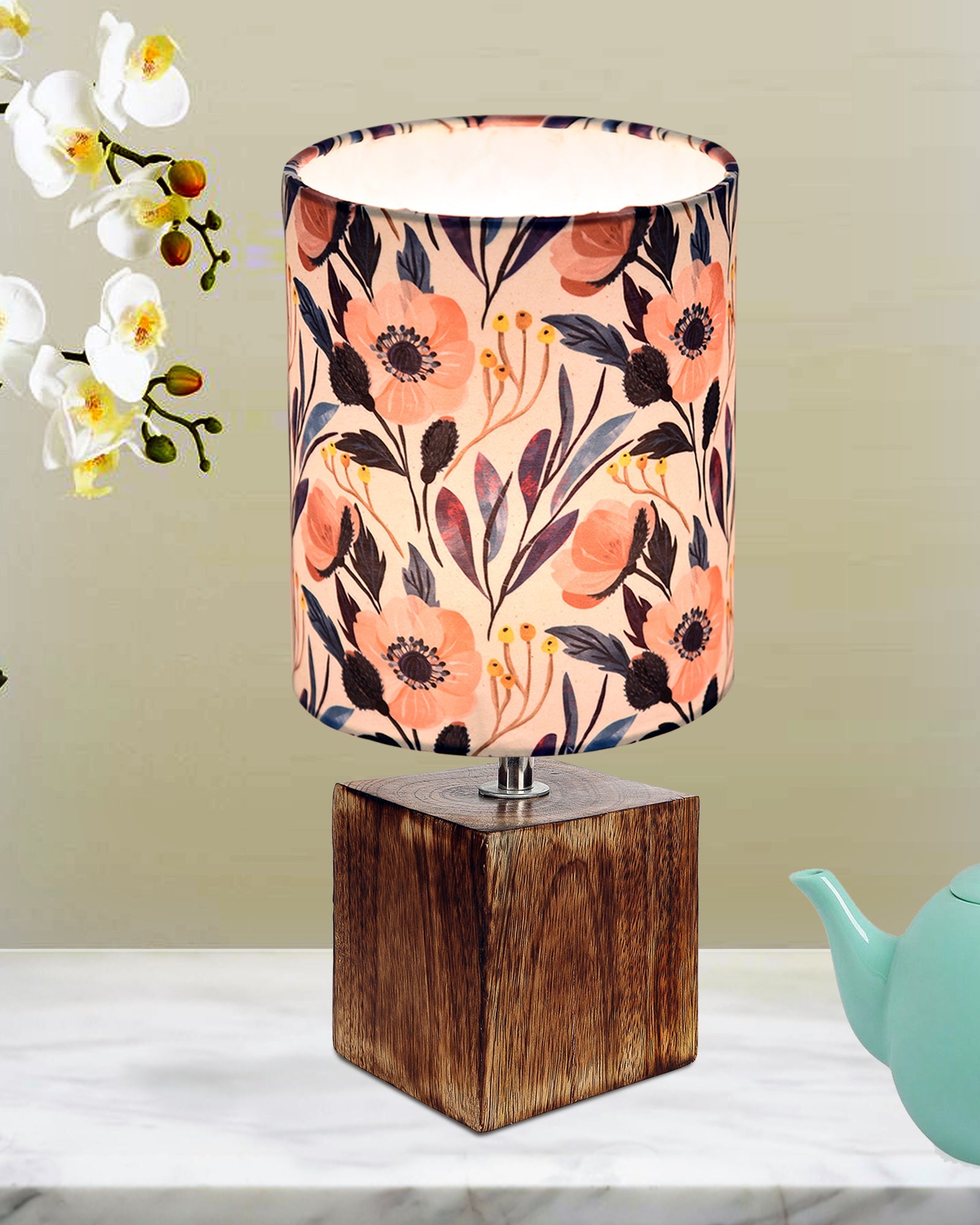 Modern Zen Wooden Lampshade Nightstand Lamps, Antique Base E27 Creative Reading Bedside Lamps Ideal for Bedroom, Cube, Bird Cylinder